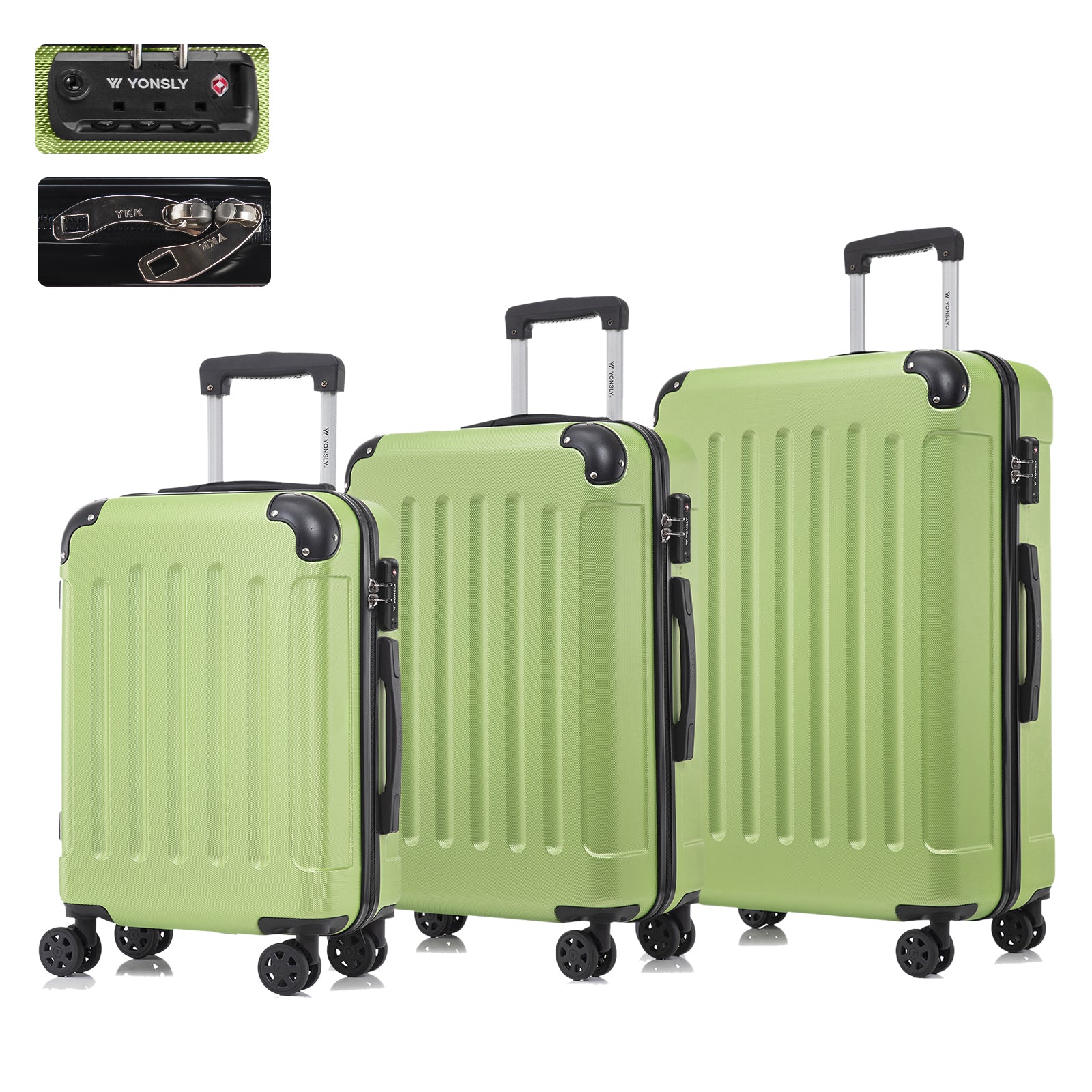 Reisekofferset mit Hartschale, TSA-Schloss, 4 Rollen und Trolleygriff, grün