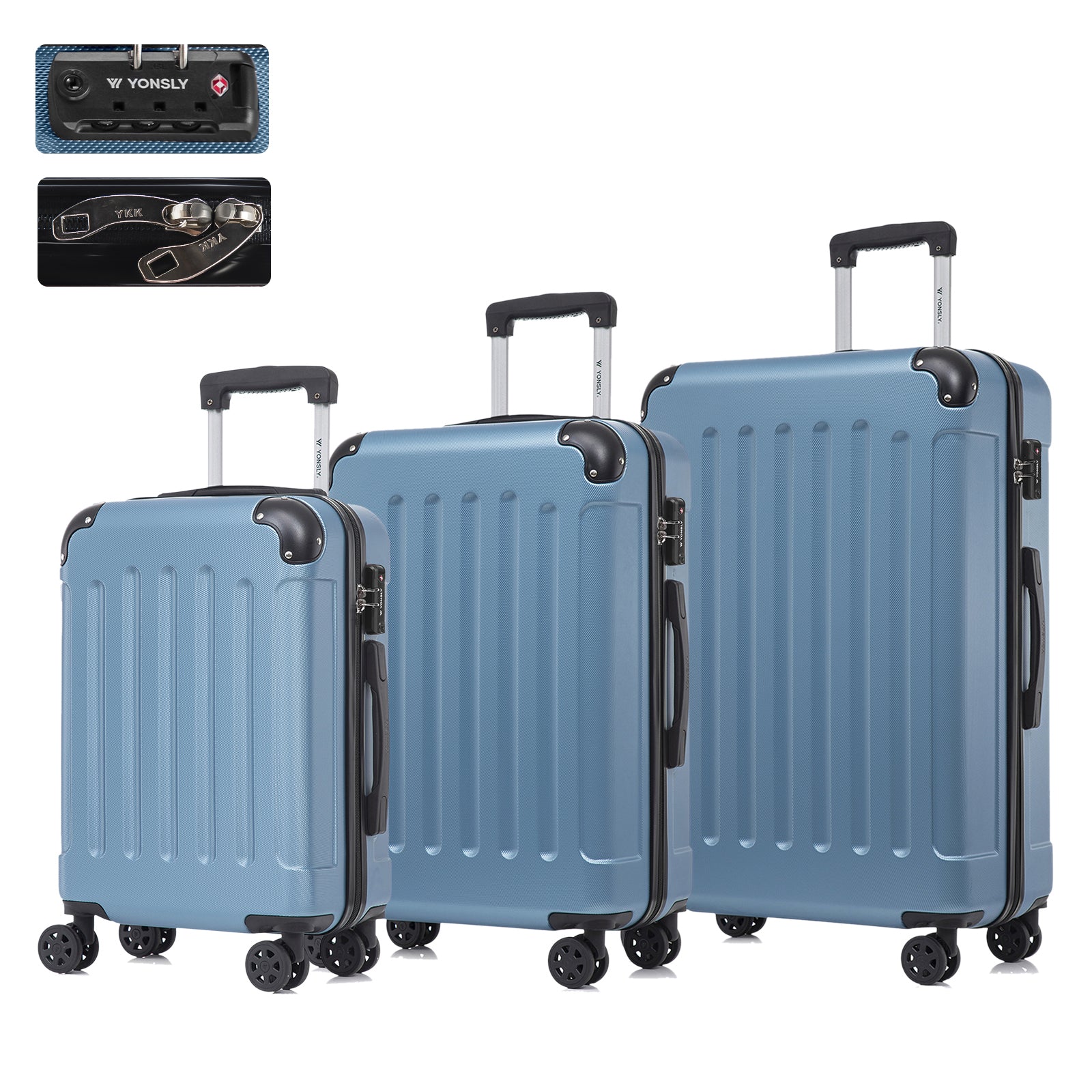 Reisekofferset mit Hartschale, TSA-Schloss, 4 Rollen und Trolleygriff, hellblau
