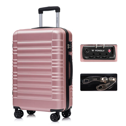 Hartschalen-Reisekoffer mit TSA-Schloss, 4 Rollen, Trolley, roségoldfarbener Korpus