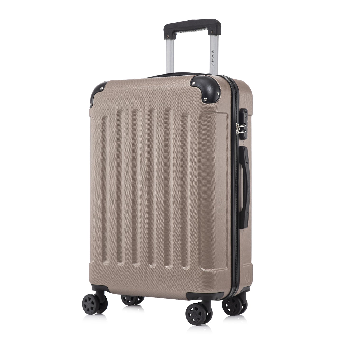 YONSLY® Rollkoffer in Champagnerfarben, Hartschale mit Rippen, 4 Rollen, Teleskopgriff