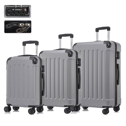 Hartschalen-Reisekoffer-Set mit TSA-Schloss, 3 Trolleys in Grau, 4 Rollen, Teleskopgriff