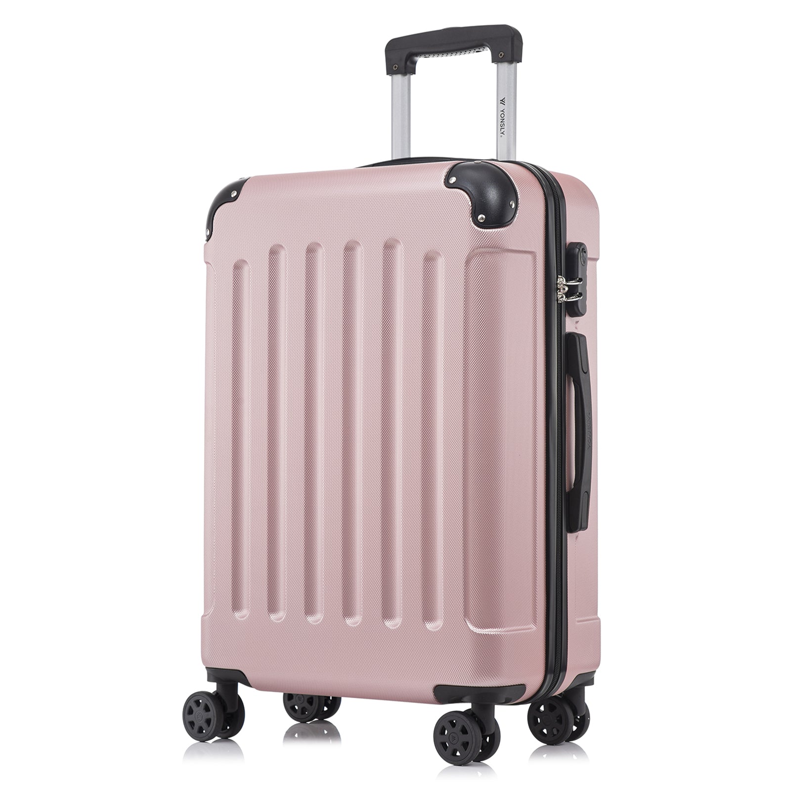YONSLY® Rollkoffer mit Hartschale, rosé, 4 Rollen, Trolleygriff und Schloss