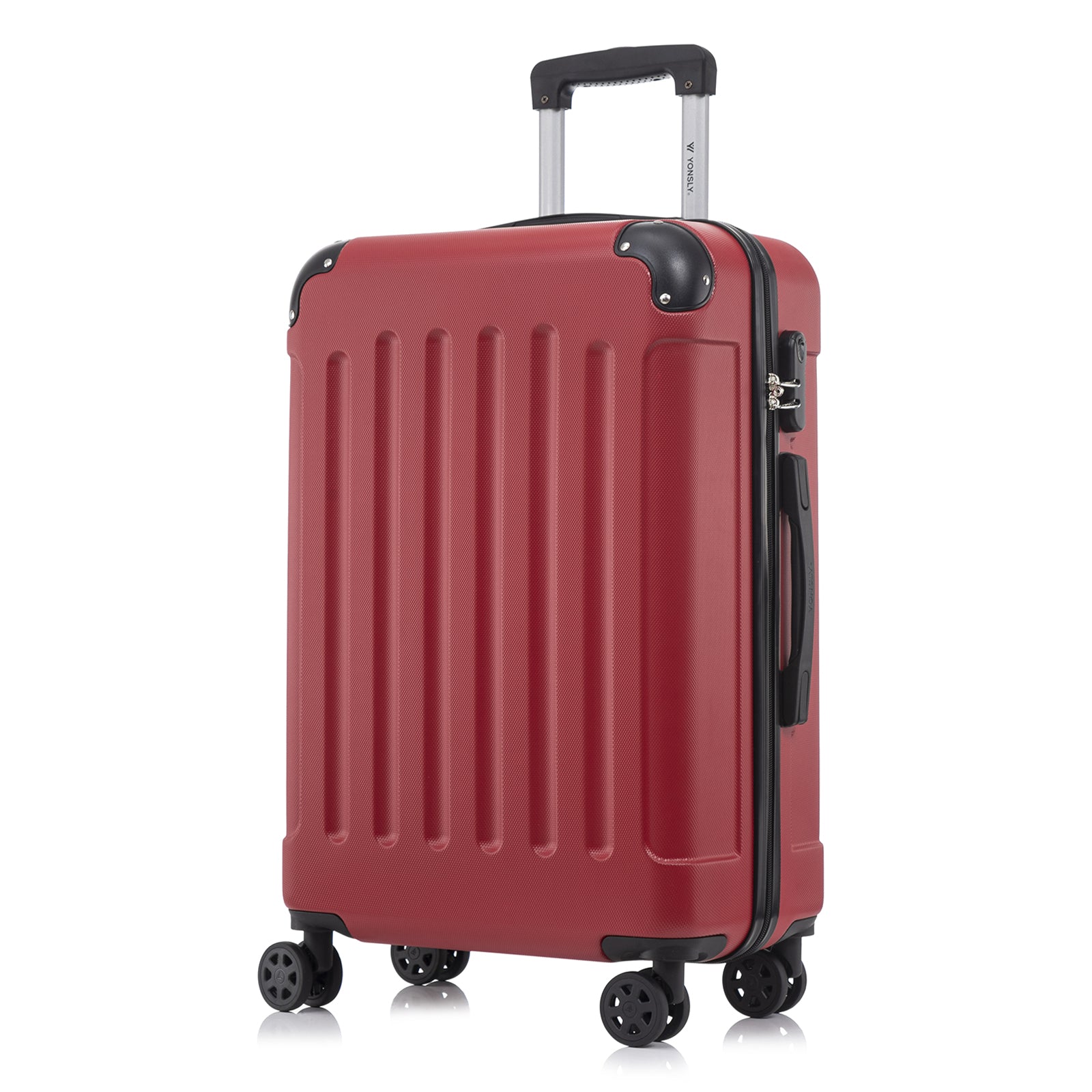 Weinroter Handgepäck-Trolley mit ABS-Hartschale, 4 Rollen und ausziehbarem Griff