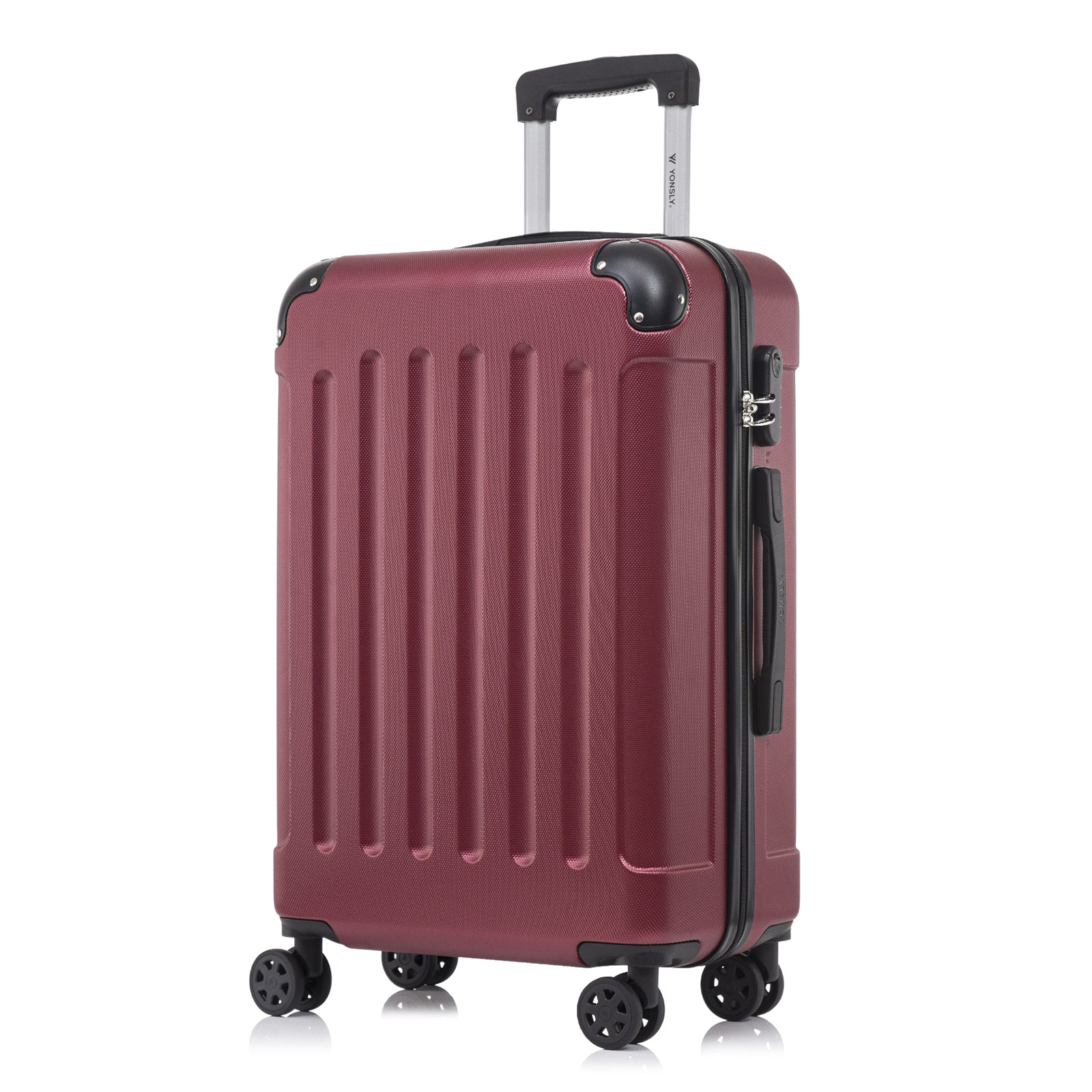 YONSLY® Rollkoffer mit Hartschale, weinroter Farbe, 4 Rollen, Verriegelung am Schalenrand