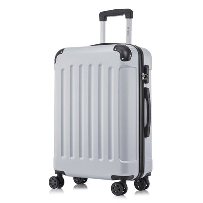 Rollkoffer mit Hartschale, weiß, 4 Rollen, Trolleygriff, Seitenansicht mit Schloss