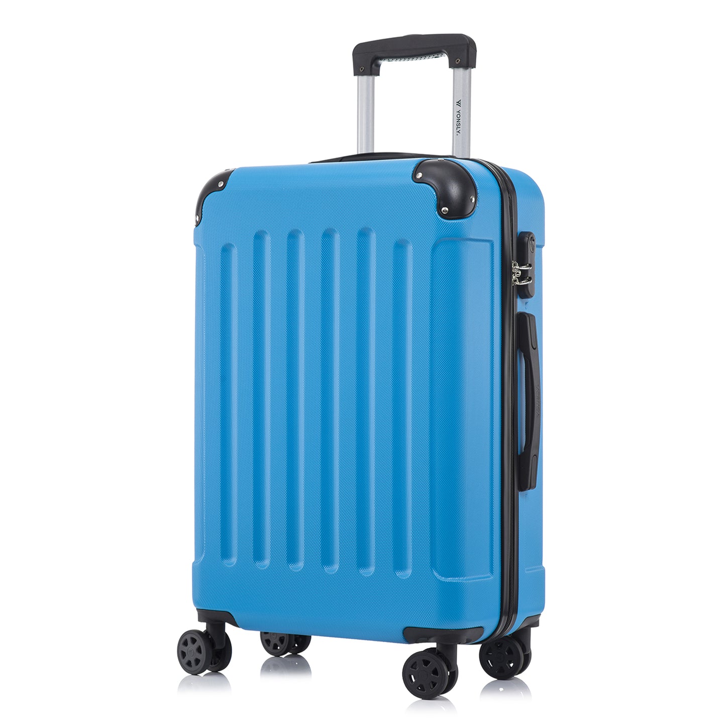 YONSLY® Rollkoffer mit Hartschale, blau, 4 Rollen, Rück-/Seitenansicht