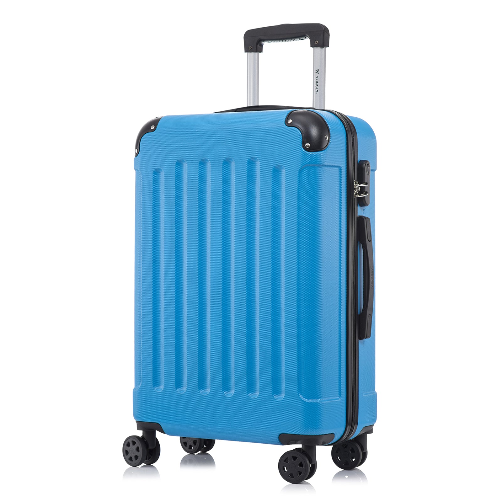YONSLY® Rollkoffer mit Hartschale, blau, 4 Rollen, Rück-/Seitenansicht