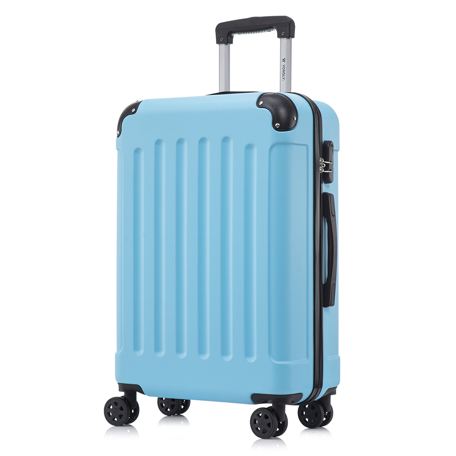 Hellblauer Handgepäck-Trolley mit ABS-Hartschale, 4 Rollen und ausziehbarem Griff