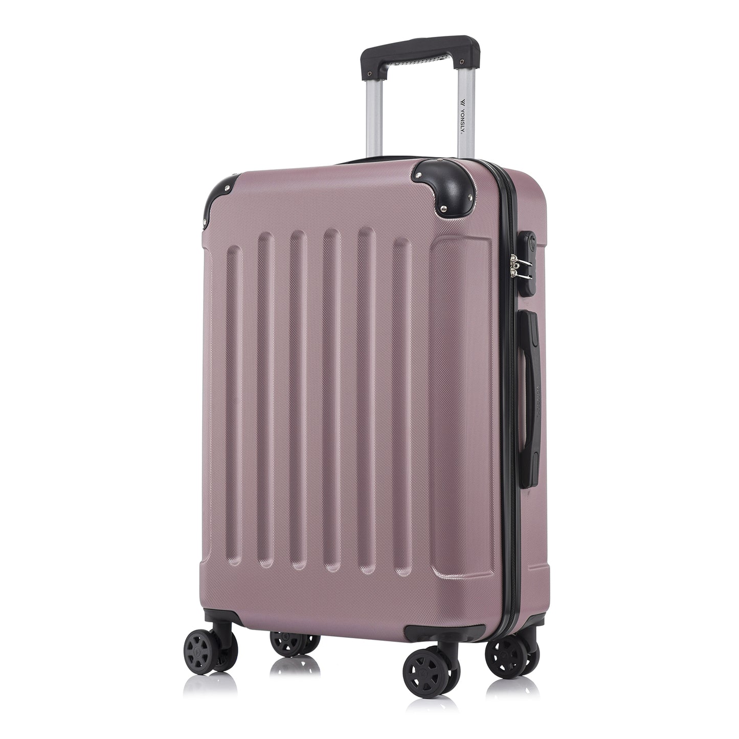 YONSLY® Rollkoffer mit 4 Rollen, rosafarbene ABS-Hartschale und Griff am oberen Rand