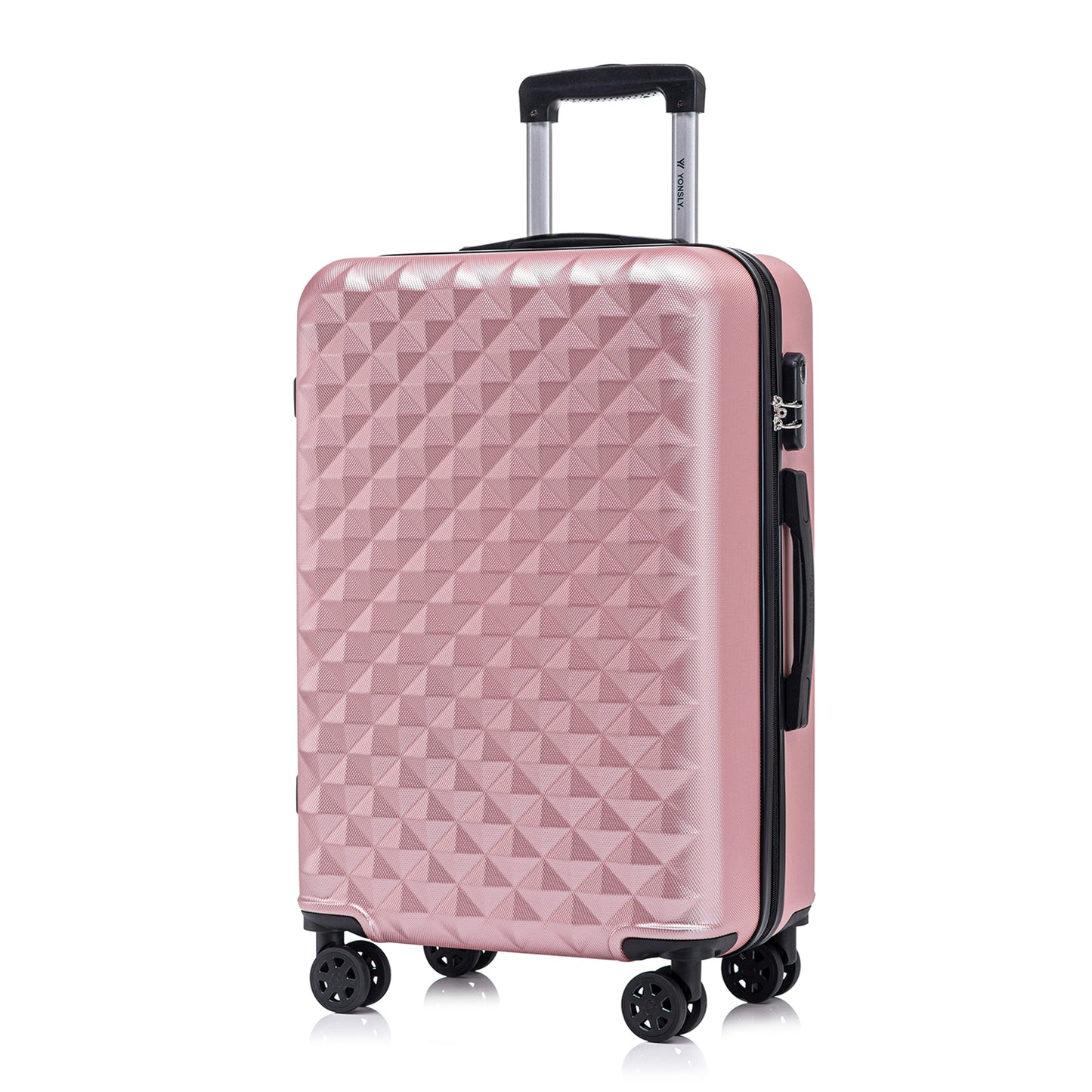 Kabinenkoffer Hartschale Roségold mit Dreiecks-Relief, Trolleygriff, 4 Rollen, seitlicher Schlossbügel