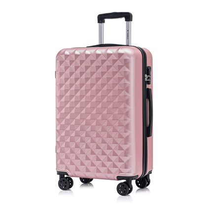 Kabinenkoffer Hartschale Roségold mit Dreiecks-Relief, Trolleygriff, 4 Rollen, seitlicher Schlossbügel