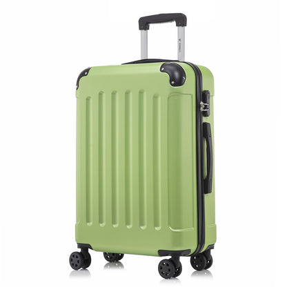 YONSLY® Rollkoffer mit 4 Rollen, grüne ABS-Hartschale, Seitenansicht mit Griff am Rand