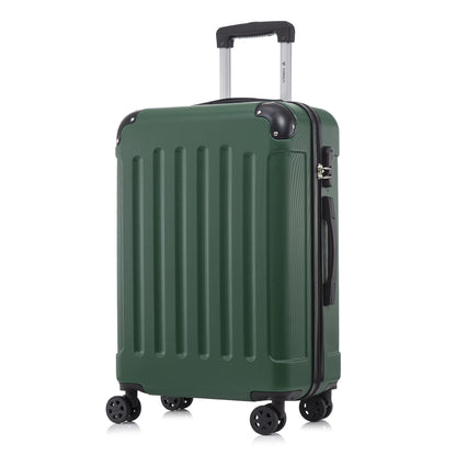 Hartschalen-Trolley in Dunkelgrün, 4 Rollen, Teleskopgriff, gerippte Seitenfläche, Schloss
