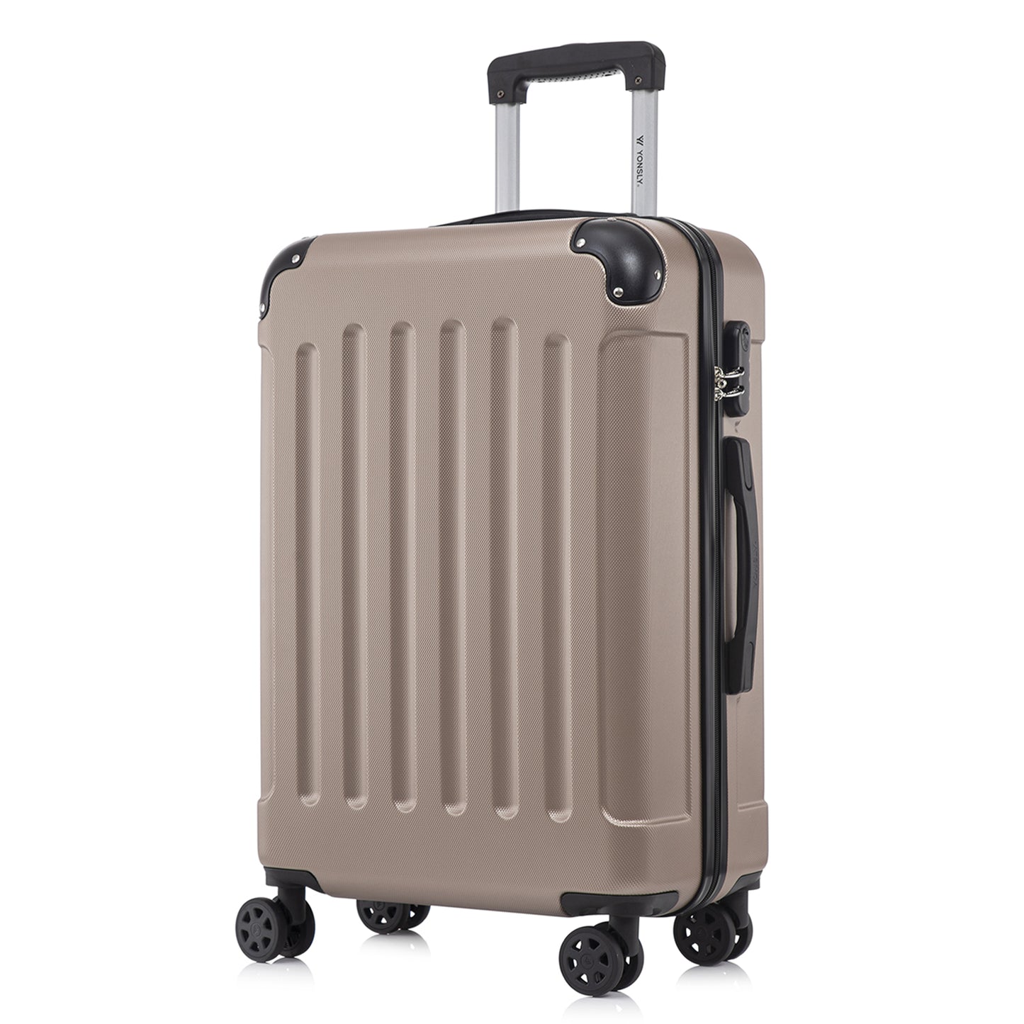 Reisekoffer mit Hartschale, Trolleygriff und 4 Rollen, beiger Korpus, Seitenschloss