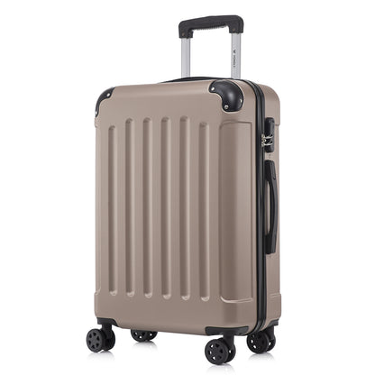 Reisekoffer mit Hartschale, Trolleygriff und 4 Rollen, beiger Korpus, Seitenschloss