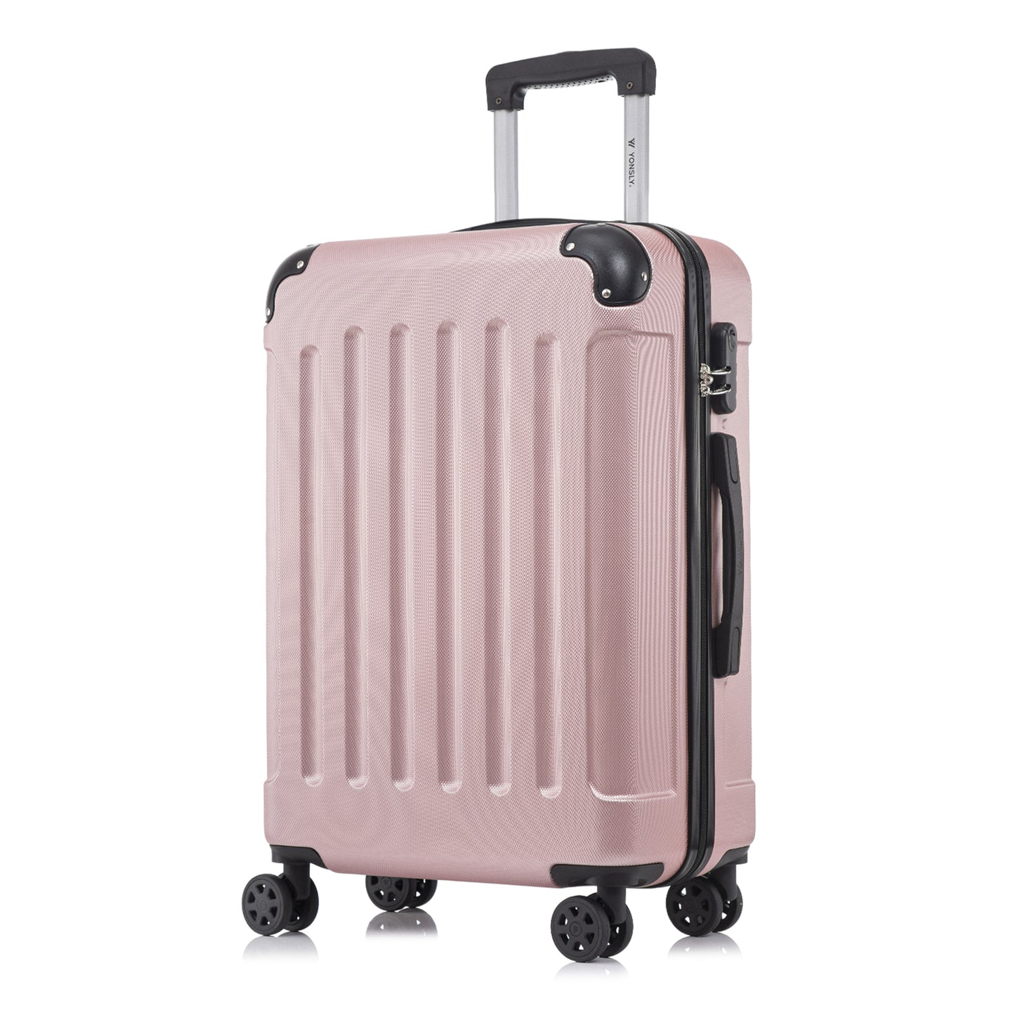 Hartschalen-Rollkoffer in Rosé mit 4 Doppelrollen, Seitenfach und ausziehbarem Griff