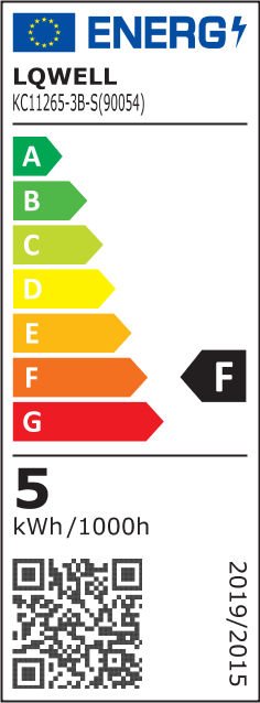 EU-Energieeffizienzlabel für LQWELL LED-Deckenleuchte mit QR-Code und Klassenangabe