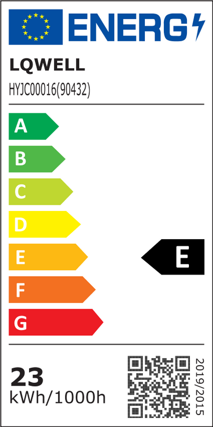 Energieeffizienzlabel LQWELL LED-Deckenleuchte, Klasse E, QR-Code, 23 kWh/1000h