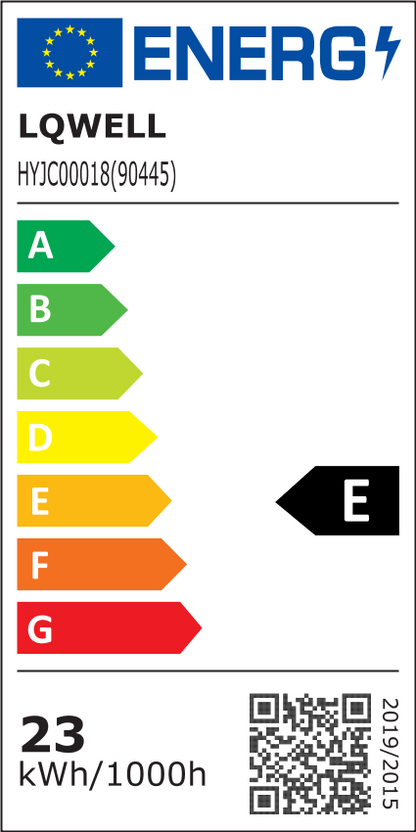 EU-Energieeffizienzlabel LQWELL mit QR-Code und 23 kWh/1000h, Klasse E
