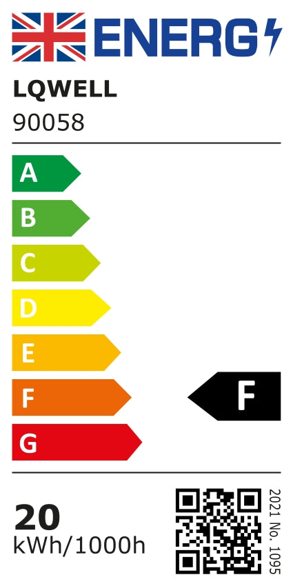 Energieetikett für LQWELL® LED-Deckenleuchte, Klasse F, 20 kWh/1000h