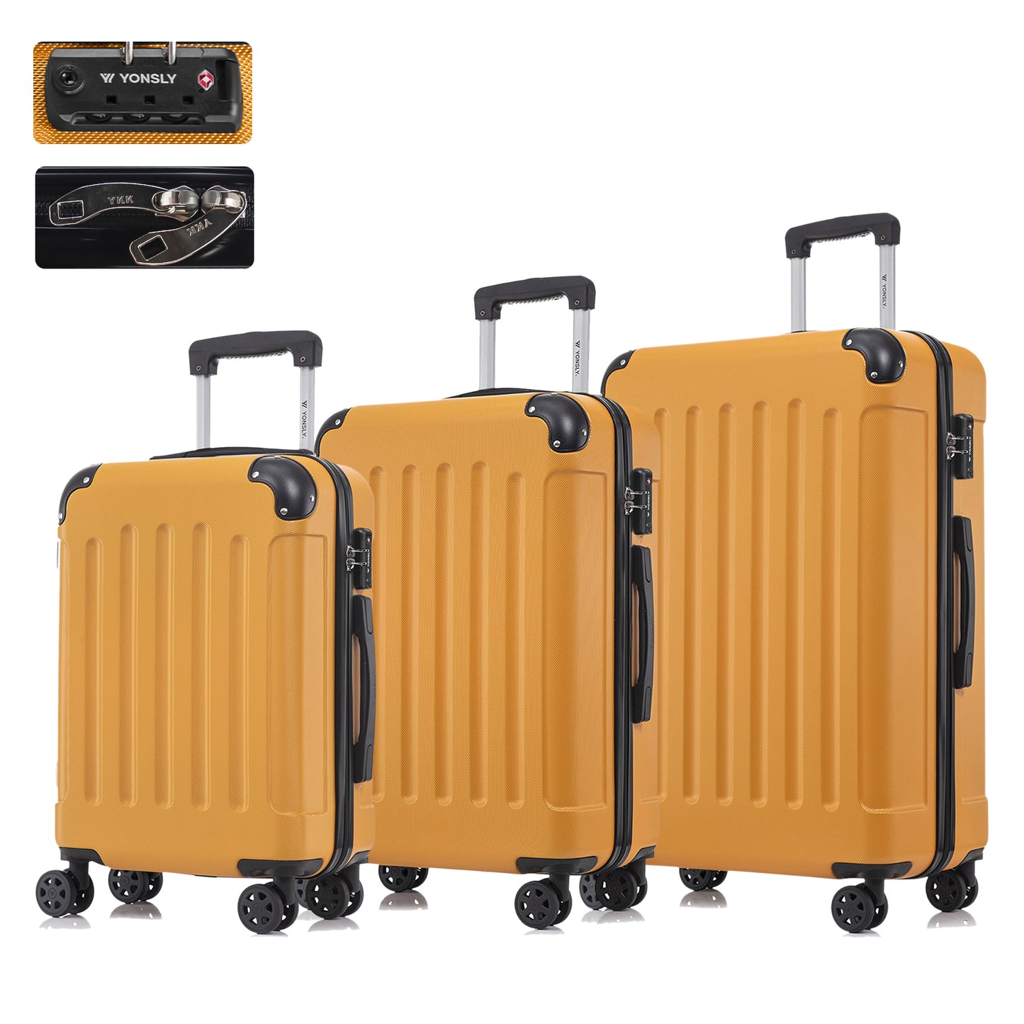 Reisekofferset mit Hartschale, TSA-Schloss, 4 Rollen und Trolleygriff, orange
