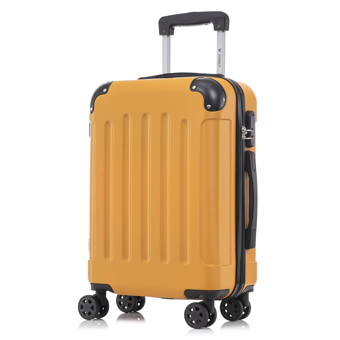 Orangener Handgepäck-Trolley mit ABS-Hartschale, 4 Rollen und seitlichem Tragegriffschutz