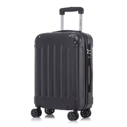 Hartschalenreisekoffer in Schwarz mit 4 Rollen, seitliche Ansicht mit Griff und Schloss