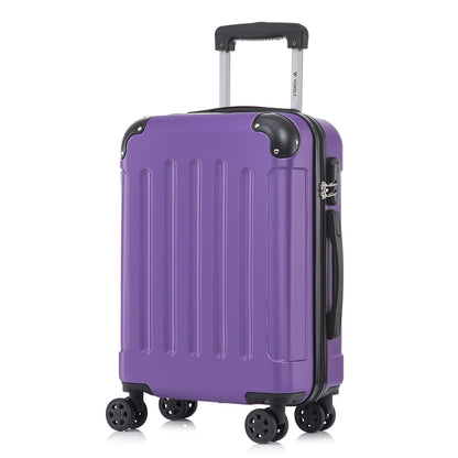 YONSLY® Rollkoffer lila, Seitenansicht mit Trolleygriff, 4 Rollen und Sicherungsschloss