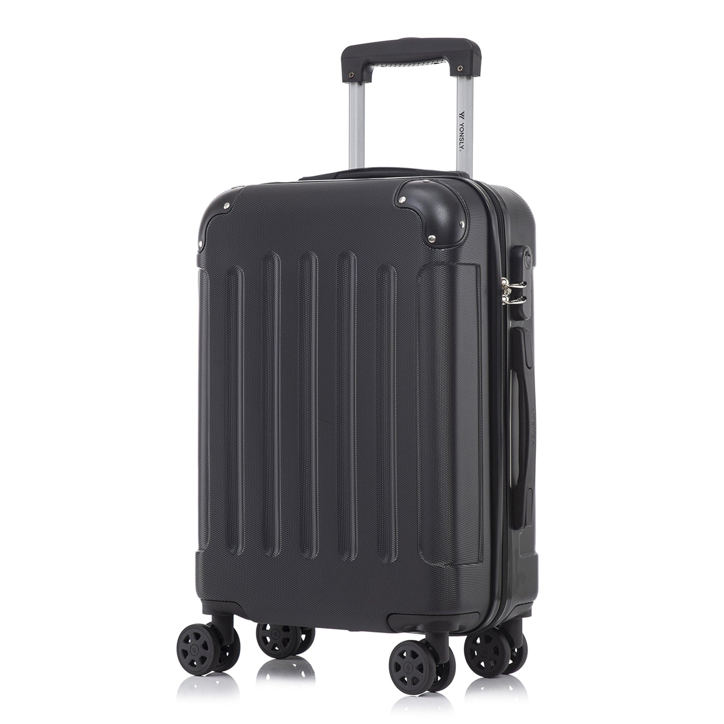 YONSLY® Rollkoffer mit Hartschale, schwarz, 4 Rollen, Seitenansicht mit Schloss