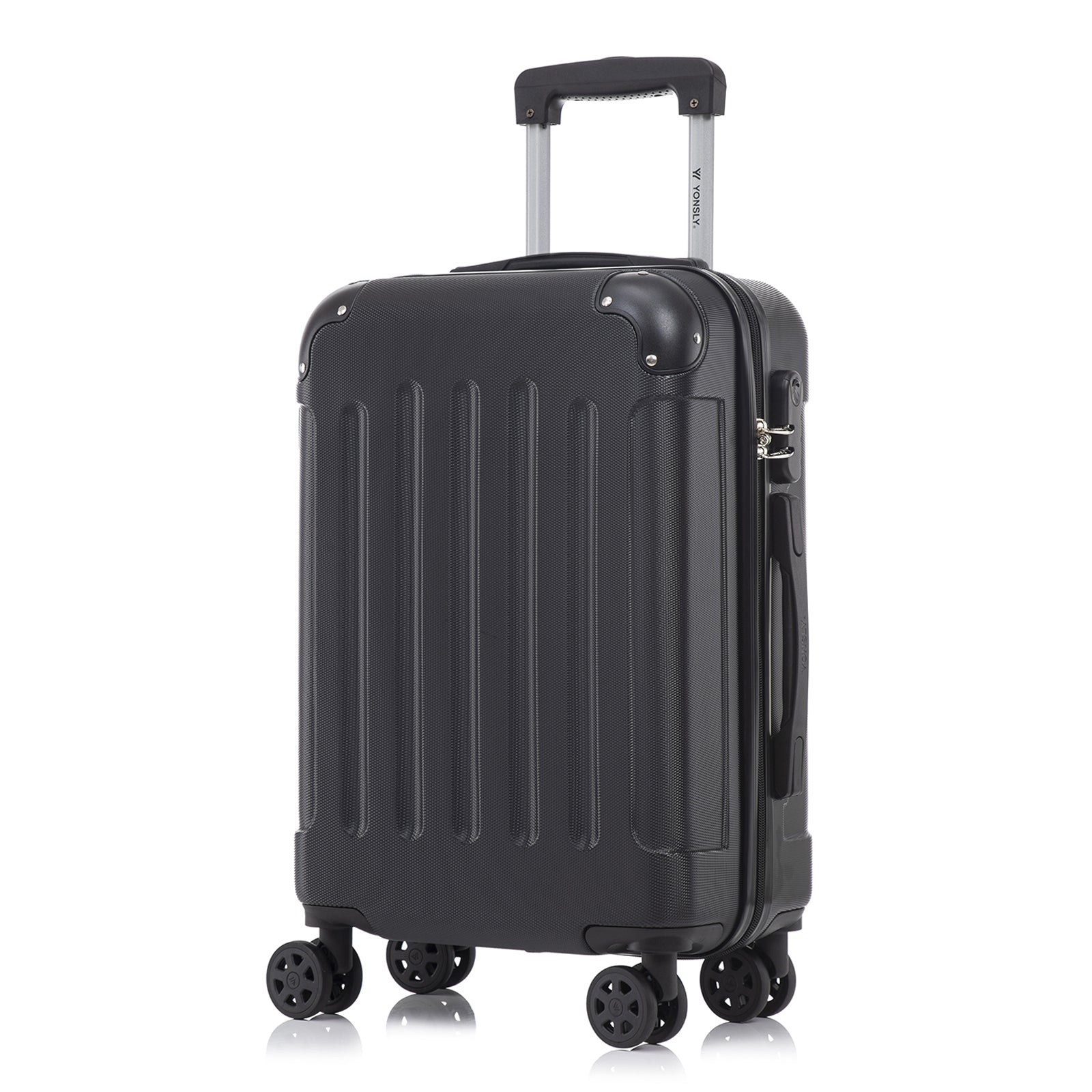 YONSLY® Rollkoffer mit Hartschale, schwarz, 4 Rollen, Seitenansicht mit Schloss