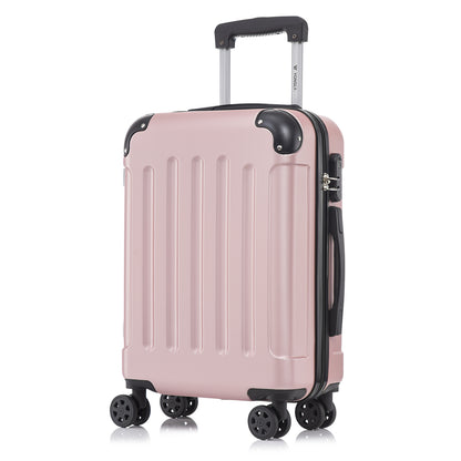 YONSLY® Rollkoffer mit 4 Rollen, rosafarbene ABS-Hartschale, Frontansicht mit Trolleygriff
