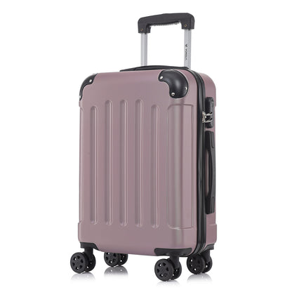 YONSLY® Rollkoffer mit 4 Rollen, rosafarbene ABS-Hartschale, Seitenansicht mit Verschluss