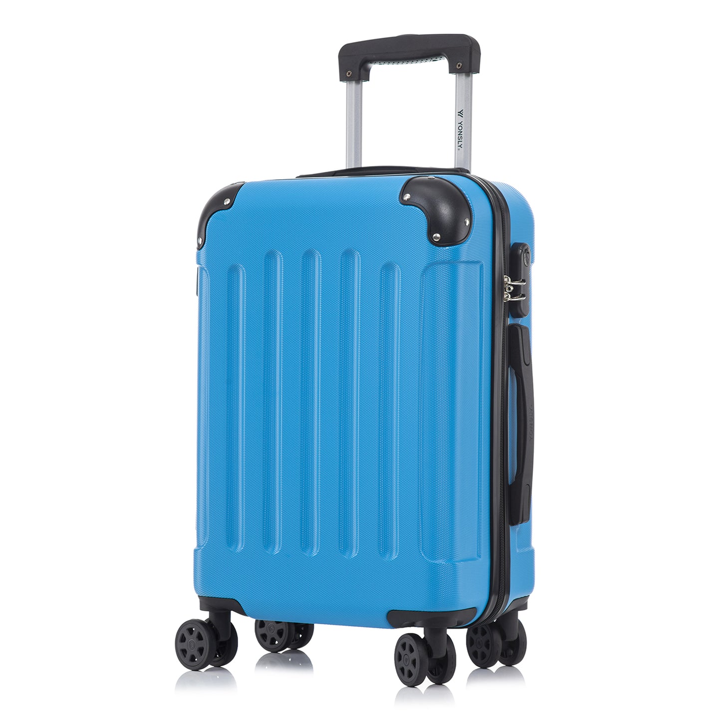 YONSLY® Rollkoffer mit Hartschale, blau, 4 Rollen und seitlicher Griffmulde