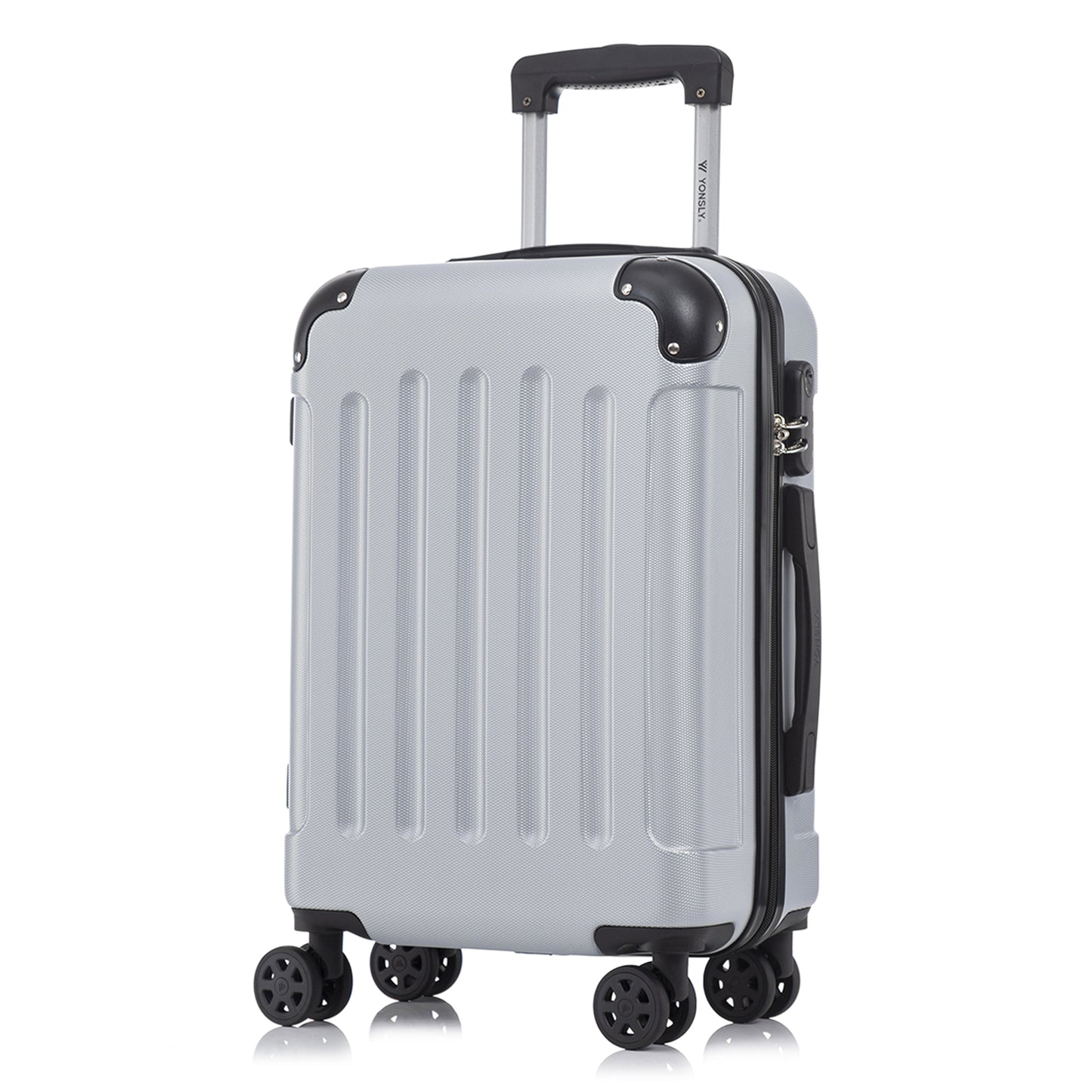 Rollkoffer mit Hartschale, weiß, 4 Rollen, Trolleygriff, Seitenansicht mit Griff