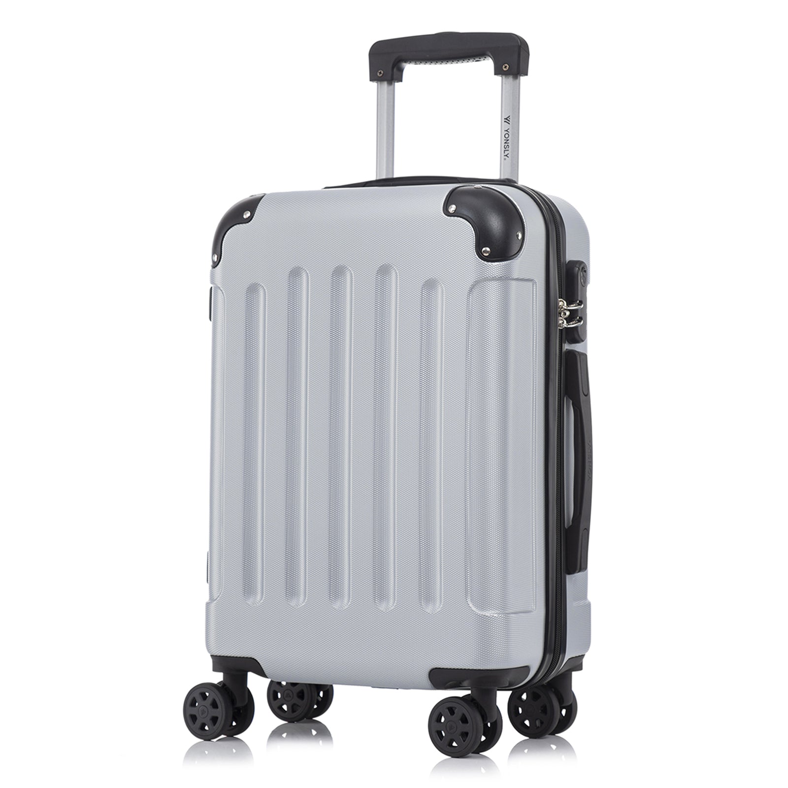 Rollkoffer mit Hartschale, weiß, 4 Rollen, Trolleygriff, Seitenansicht mit Griff