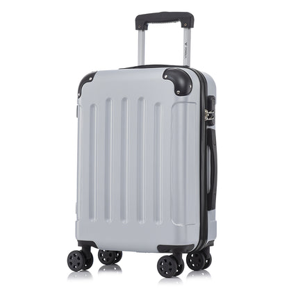 Rollkoffer mit Hartschale, weiß, 4 Rollen, Trolleygriff, Seitenansicht mit Griff