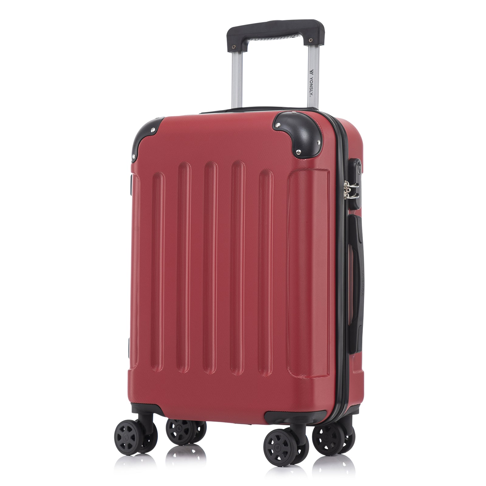 Weinroter Handgepäck-Trolley mit seitlichem Schloss, ABS-Hartschale und 4 Rollen