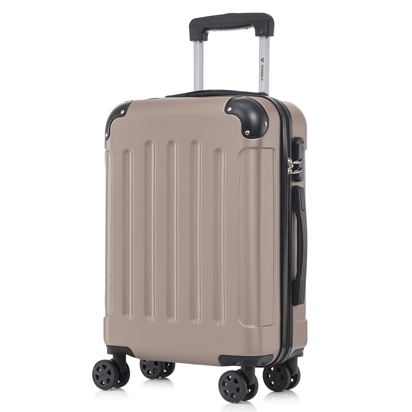 Rollkoffer mit Hartschale, champagnerfarben, 4 Rollen, Trolleygriff, Seitenansicht