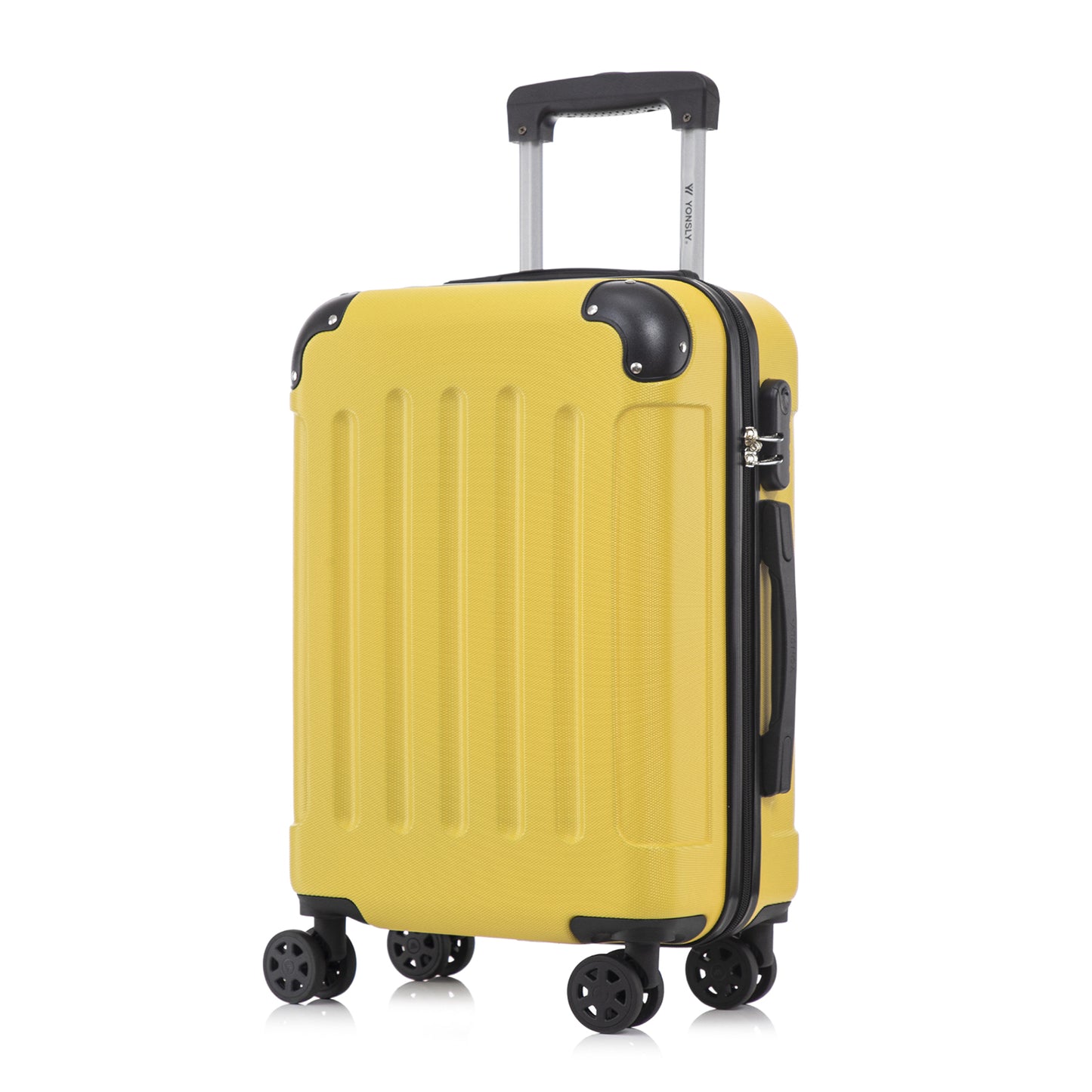 YONSLY® Rollkoffer mit Hartschale, gelber Farbe, 4 Rollen, Zahlenschloss und Metallbügel