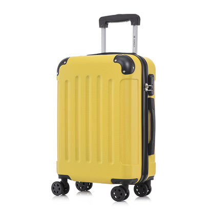 YONSLY® Rollkoffer mit Hartschale, gelber Farbe, 4 Rollen, Zahlenschloss und Metallbügel