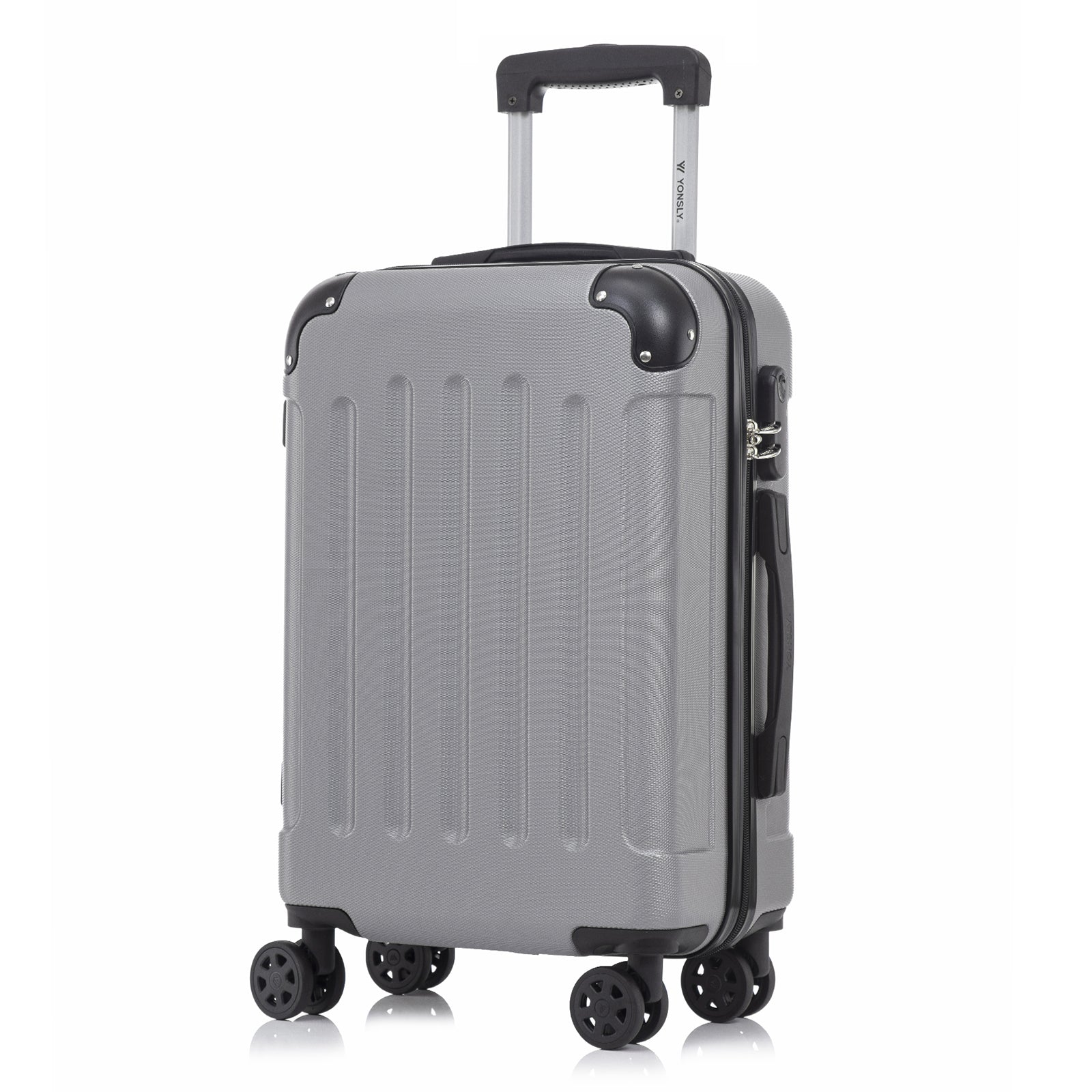 YONSLY® Rollkoffer mit Hartschale, grauer Farbe, 4 Rollen, Zahlenschloss und Tragegriff