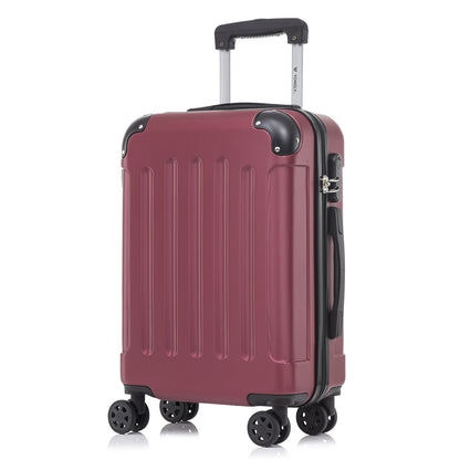 YONSLY® Rollkoffer weinrot, Seitenansicht mit Trolleygriff, 4 Rollen und Sicherungsschloss