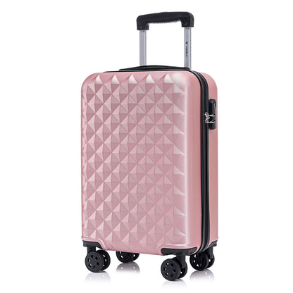 Kabinenkoffer Hartschale Roségold mit Dreiecks-Relief, seitlicher Griff, 4 Rollen, Zahlenschloss