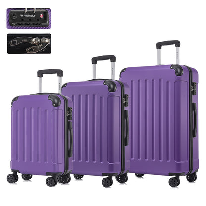 Hartschalen-Reisekoffer-Set mit TSA-Schloss, 3 Trolleys in Lila, 4 Rollen, Teleskopgriff