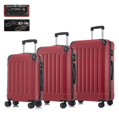 Hartschalen-Reisekoffer-Set mit TSA-Schloss, 3 Trolleys in Rot, 4 Rollen, Teleskopgriff