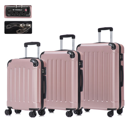Hartschalen-Reisekoffer-Set mit TSA-Schloss, 3 Trolleys in Rosé, 4 Rollen, Teleskopgriff