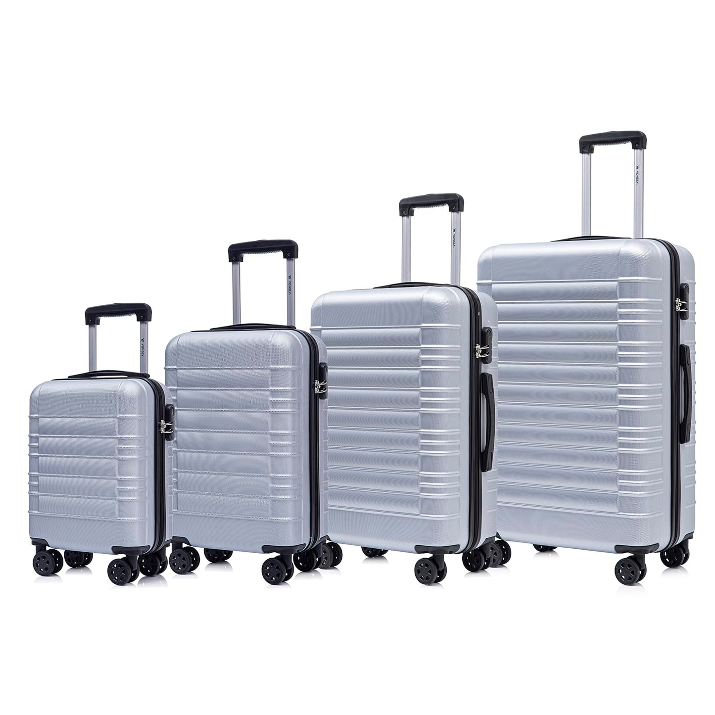 4-teiliges Reisekofferset aus Hartschale in Silber mit 360° Rollen und Trolleygriff