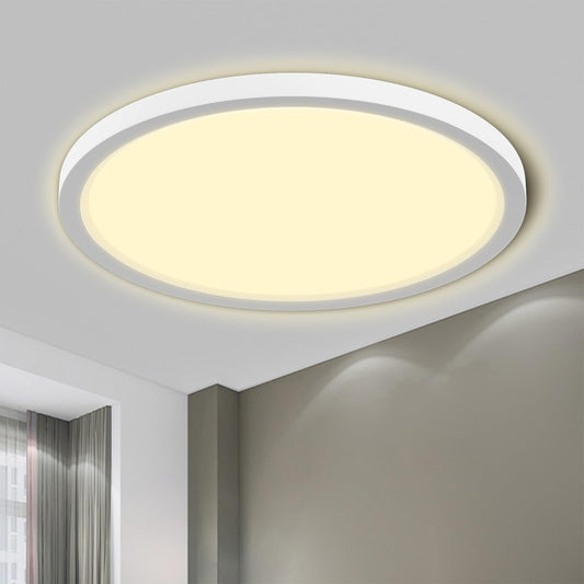 Runde LED-Deckenleuchte mit flachem Rahmen und warmweiß leuchtender Abdeckung