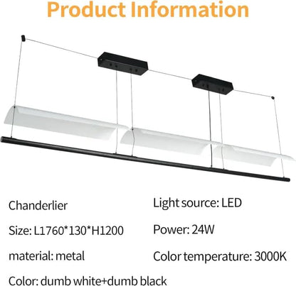LED-Chandelier mit vier weißen Balkenmodulen und schwarzer Deckenhalterung