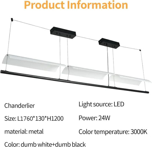 LED-Chandelier mit vier weißen Balkenmodulen und schwarzer Deckenhalterung